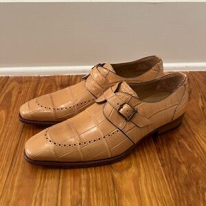 Mezlan Platinum Men’s Size 8 Genuine Alligator Beige Monk Strap Dress Shoes